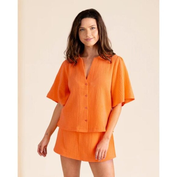 S'edge Rowan Top Shirt & Leslie Skorts 2 Piece Women's Orange Button Front set L - Picture 1 of 14